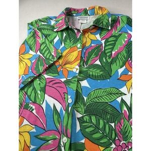 Vintage 80s 90s White Stag Button Back Tropical Floral Blouse Made in USA Size L